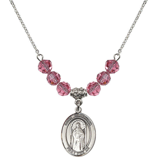 Sterling Silver Saint Seraphina Birthstone Necklace with Rose Beads - 8405