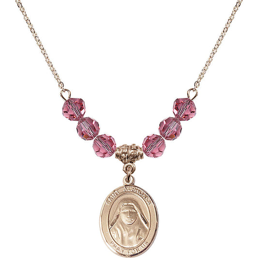 14kt Gold Filled Saint Alphonsa of India Birthstone Necklace with Rose Beads - 8406