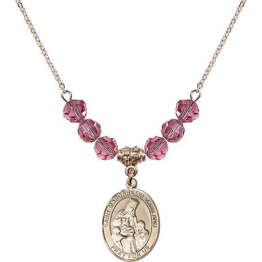 14kt Gold Filled Saint Margaret of Scotland Birthstone Necklace with Rose Beads - 8407