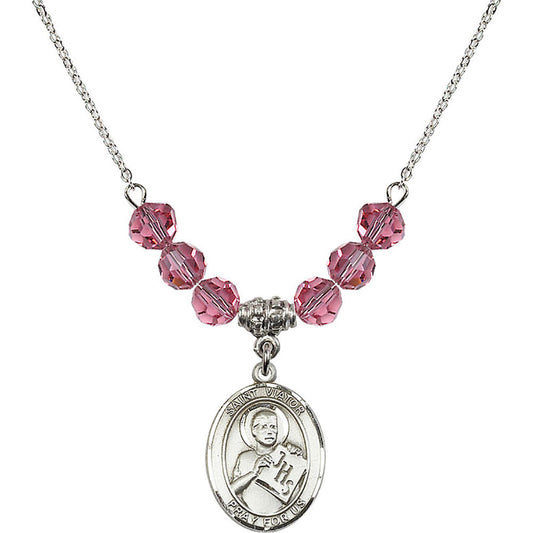 Sterling Silver Saint Viator of Bergamo Birthstone Necklace with Rose Beads - 8408