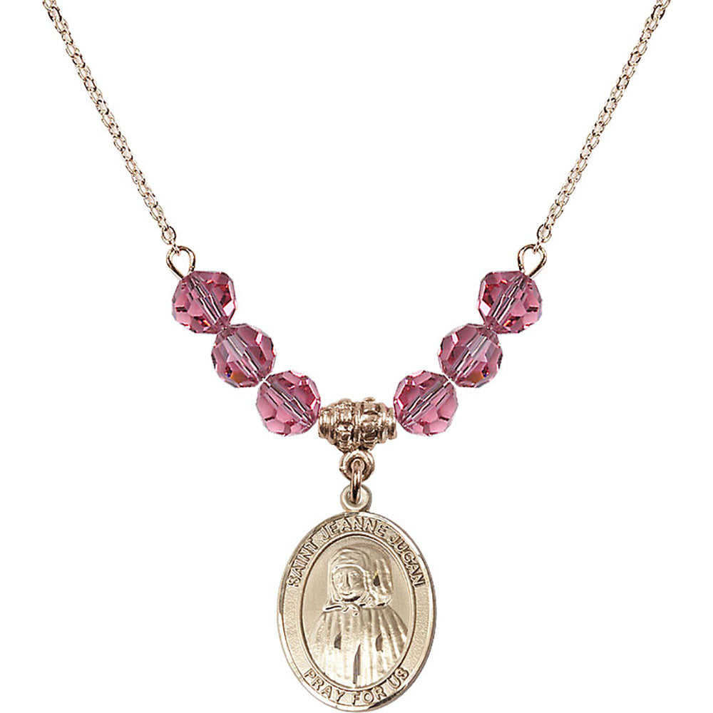 14kt Gold Filled Saint Jeanne Jugan Birthstone Necklace with Rose Beads - 8409