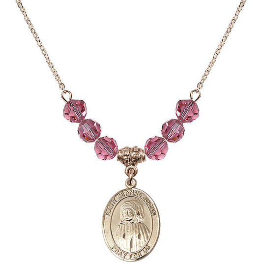 14kt Gold Filled Saint Jeanne Jugan Birthstone Necklace with Rose Beads - 8409