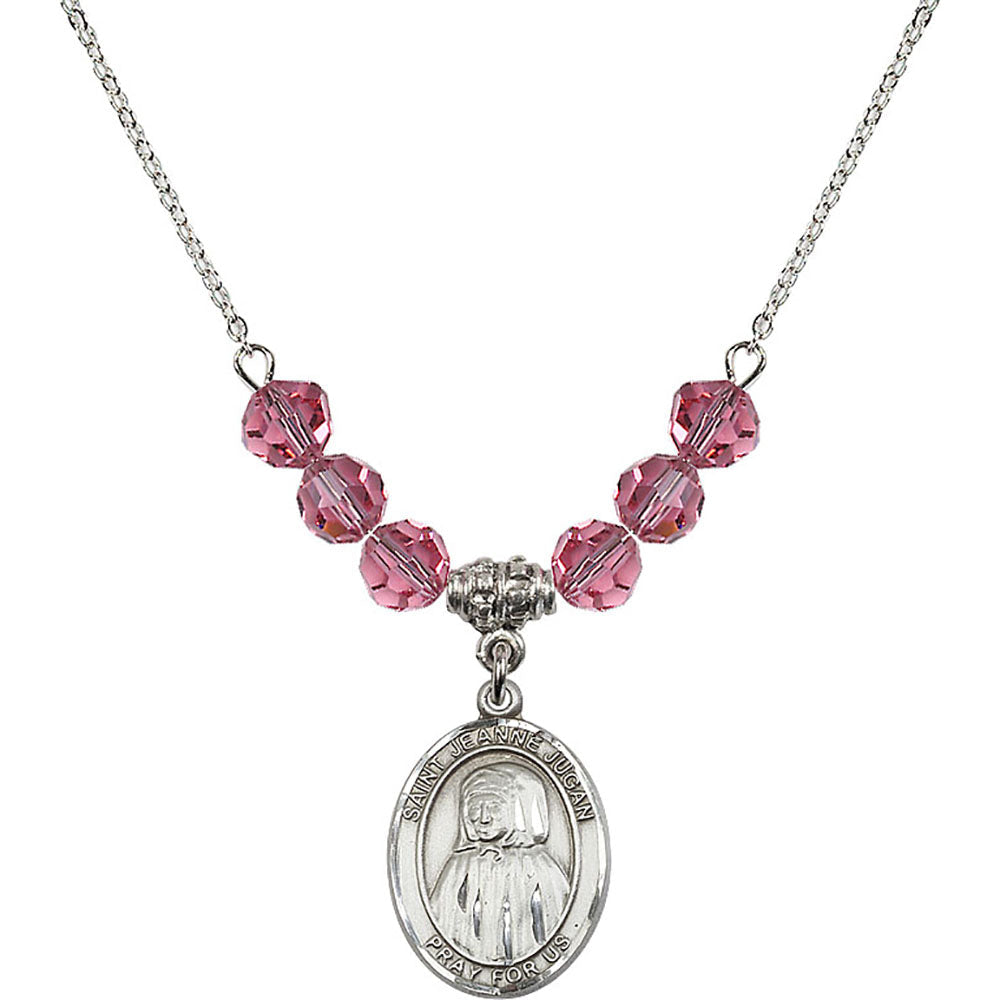 Sterling Silver Saint Jeanne Jugan Birthstone Necklace with Rose Beads - 8409