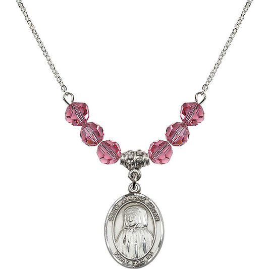 Sterling Silver Saint Jeanne Jugan Birthstone Necklace with Rose Beads - 8409
