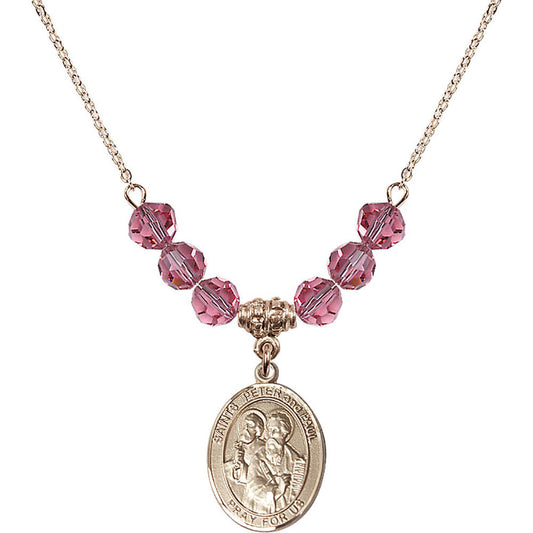 14kt Gold Filled Saints Peter & Paul Birthstone Necklace with Rose Beads - 8410