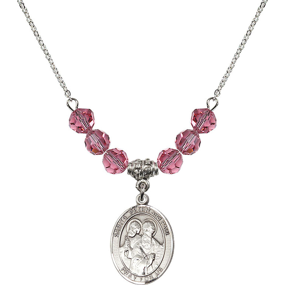 Sterling Silver Saints Peter & Paul Birthstone Necklace with Rose Beads - 8410
