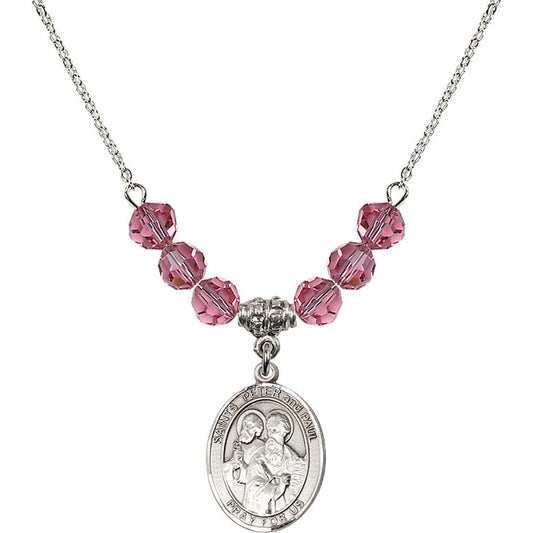 Sterling Silver Saints Peter & Paul Birthstone Necklace with Rose Beads - 8410