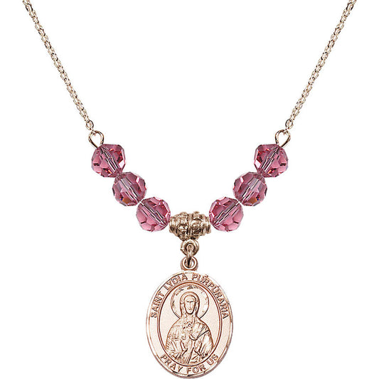 14kt Gold Filled Saint Lydia Purpuraria Birthstone Necklace with Rose Beads - 8411