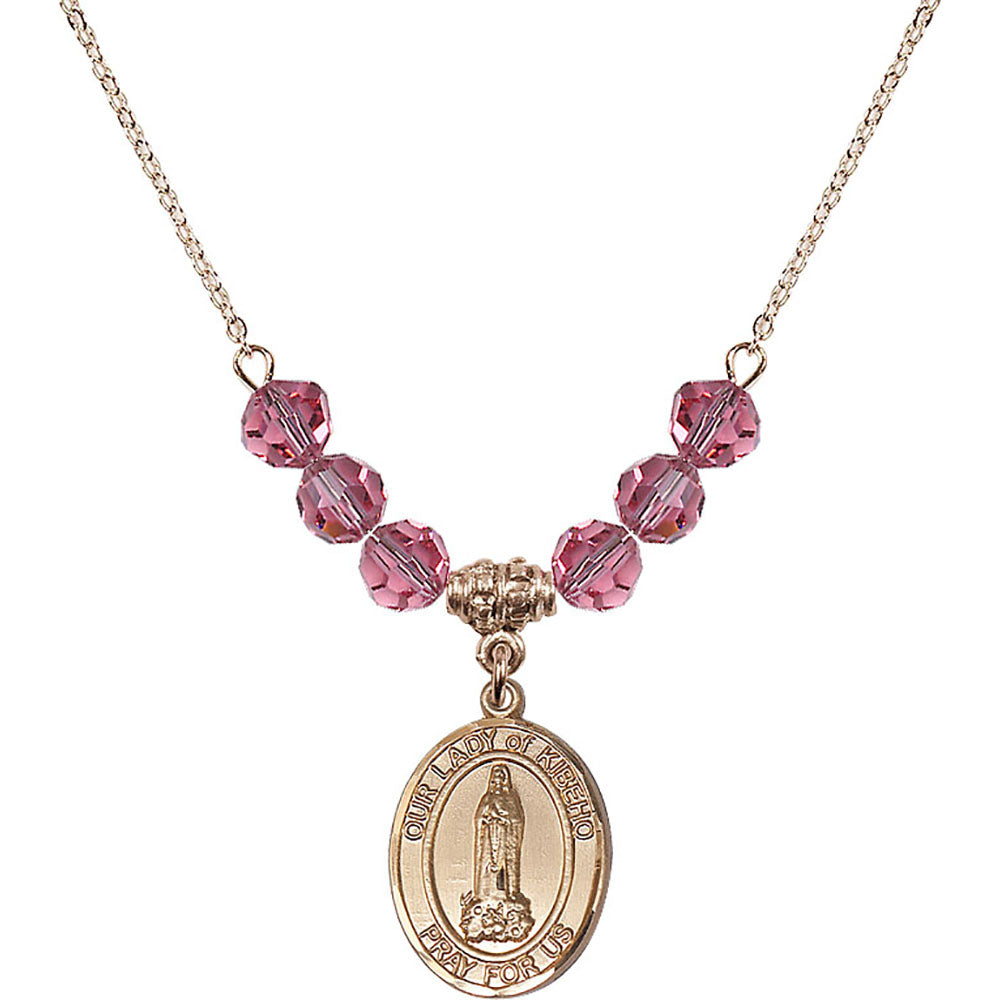 14kt Gold Filled Our Lady of Kibeho Birthstone Necklace with Rose Beads - 8414