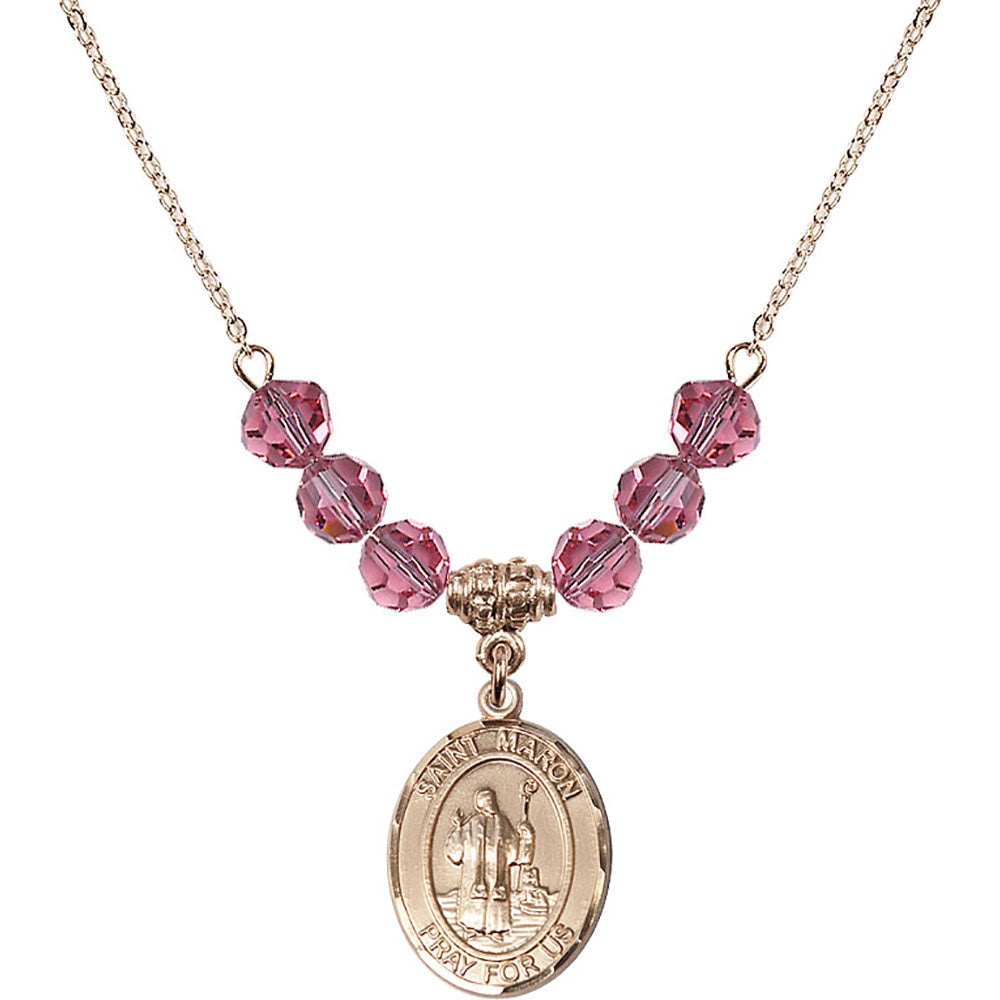 14kt Gold Filled Saint Maron Birthstone Necklace with Rose Beads - 8417