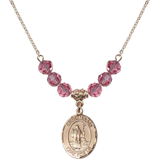14kt Gold Filled Saint Maron Birthstone Necklace with Rose Beads - 8417
