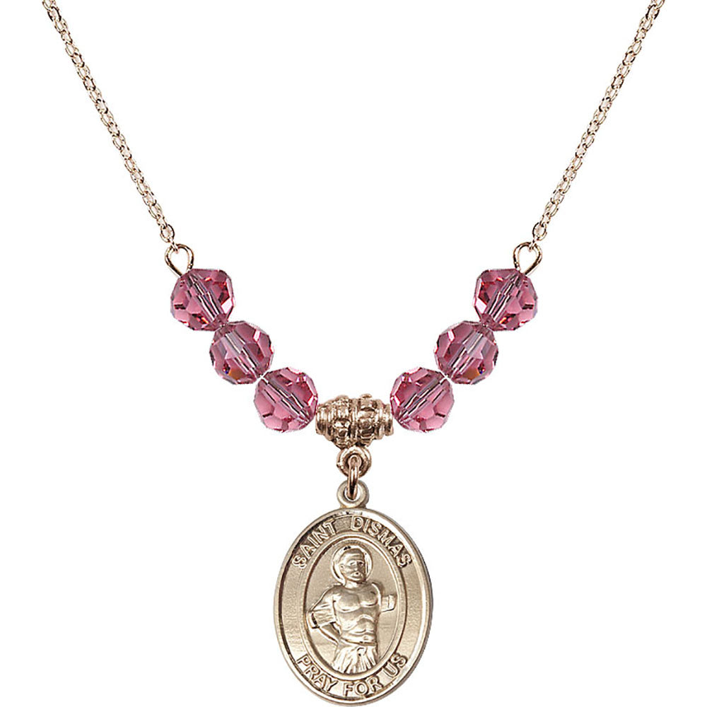 14kt Gold Filled Saint Dismas Birthstone Necklace with Rose Beads - 8418