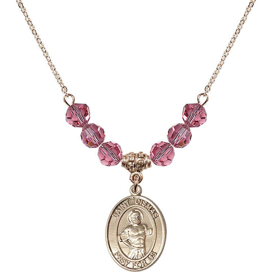 14kt Gold Filled Saint Dismas Birthstone Necklace with Rose Beads - 8418