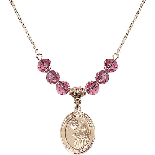 14kt Gold Filled Saint Margaret Mary Alacoque Birthstone Necklace with Rose Beads - 8420