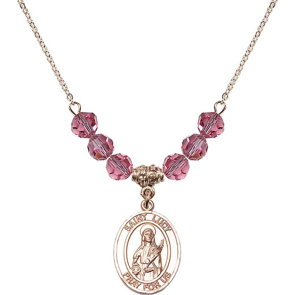 14kt Gold Filled Saint Lucy Birthstone Necklace with Rose Beads - 8422