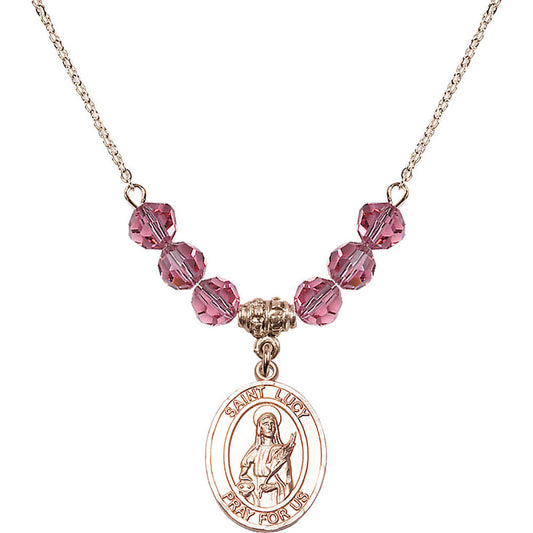 14kt Gold Filled Saint Lucy Birthstone Necklace with Rose Beads - 8422