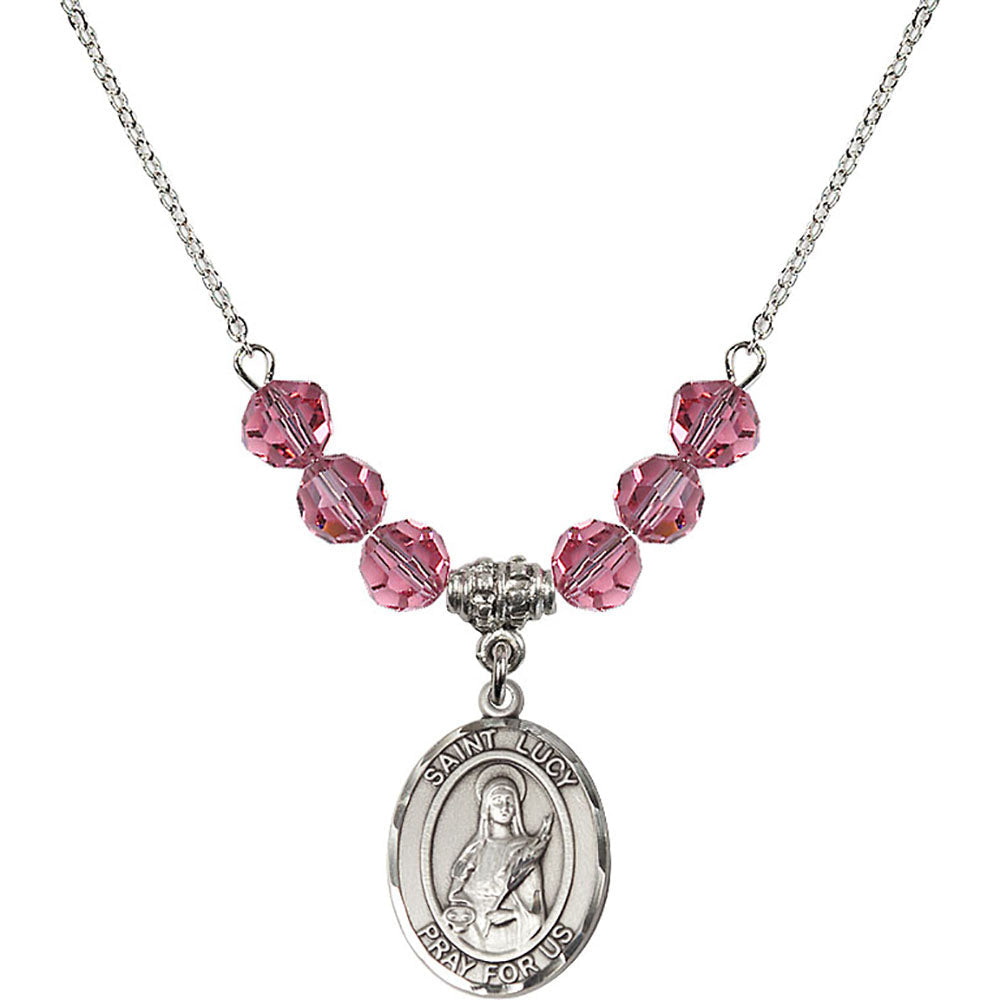 Sterling Silver Saint Lucy Birthstone Necklace with Rose Beads - 8422