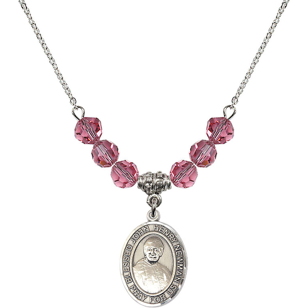 Sterling Silver Blessed John Henry Newman Birthstone Necklace with Rose Beads - 8423