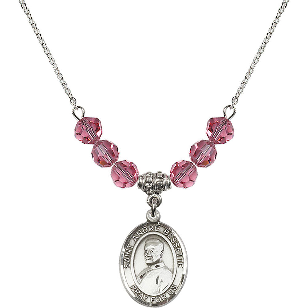Sterling Silver Saint Andre Bessette Birthstone Necklace with Rose Beads - 8424