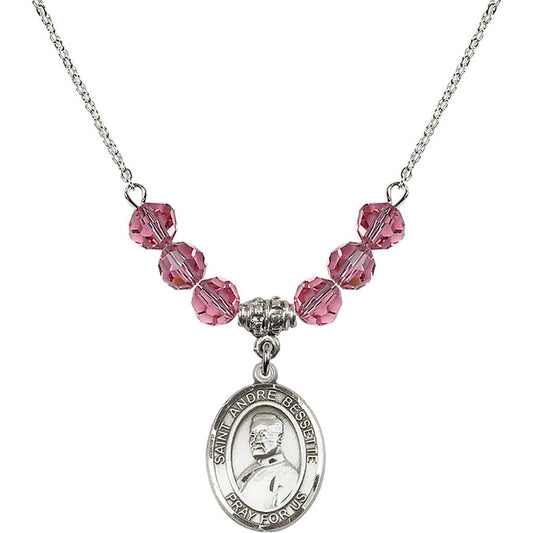Sterling Silver Saint Andre Bessette Birthstone Necklace with Rose Beads - 8424