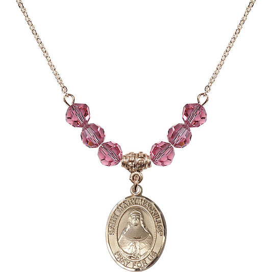 14kt Gold Filled Saint Mary Mackillop Birthstone Necklace with Rose Beads - 8425