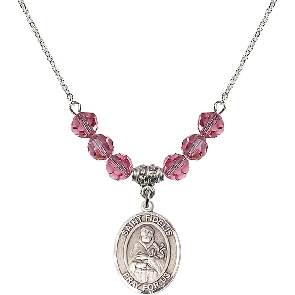 Sterling Silver Saint Fidelis Birthstone Necklace with Rose Beads - 8426