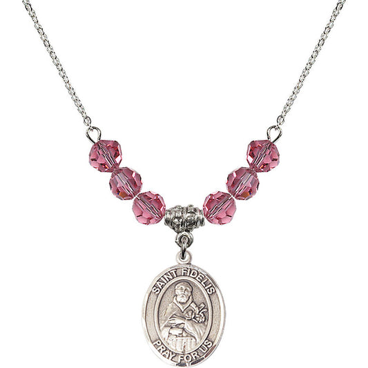 Sterling Silver Saint Fidelis Birthstone Necklace with Rose Beads - 8426