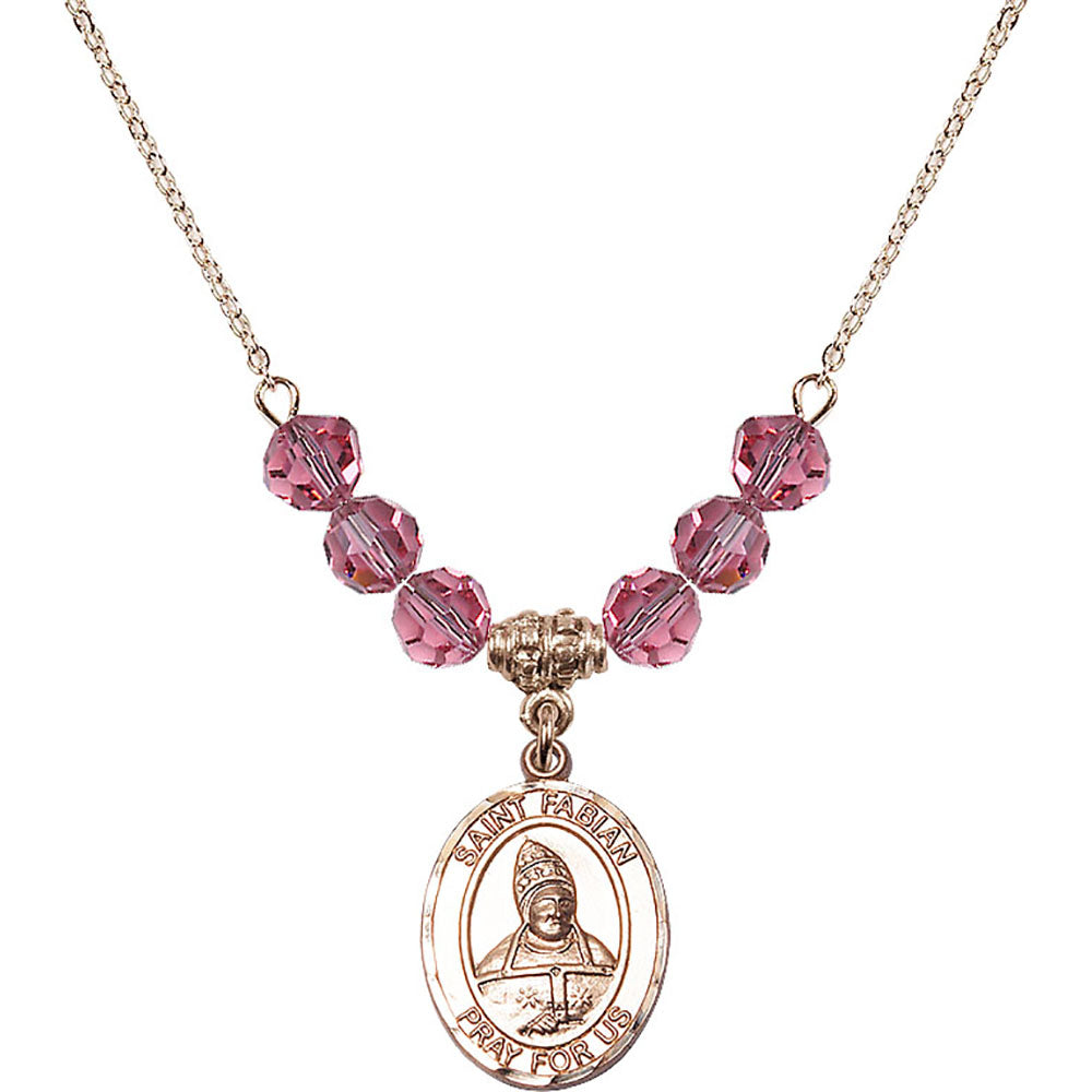 14kt Gold Filled Saint Fabian Birthstone Necklace with Rose Beads - 8427