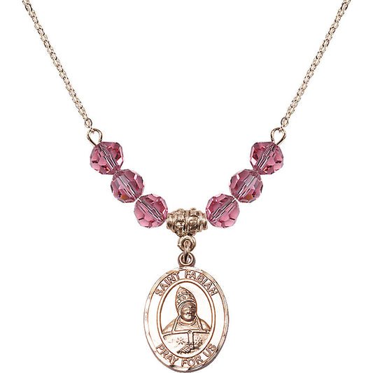 14kt Gold Filled Saint Fabian Birthstone Necklace with Rose Beads - 8427