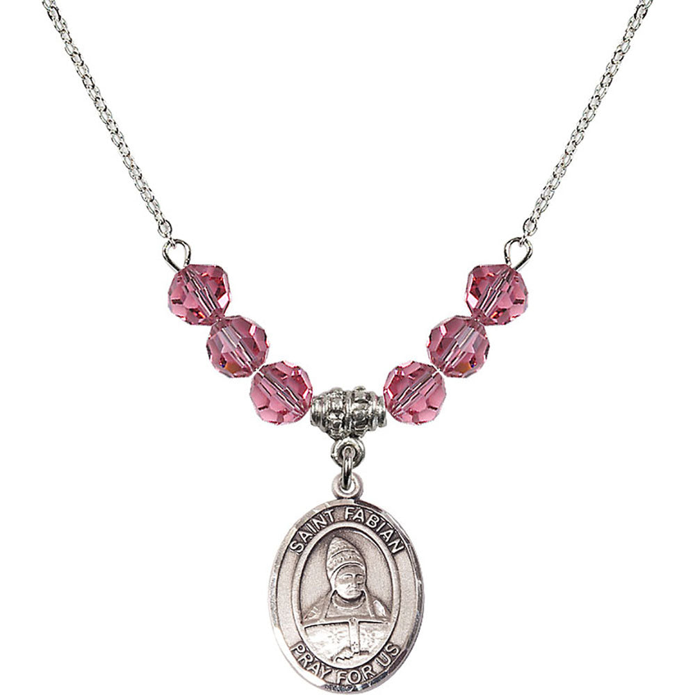 Sterling Silver Saint Fabian Birthstone Necklace with Rose Beads - 8427