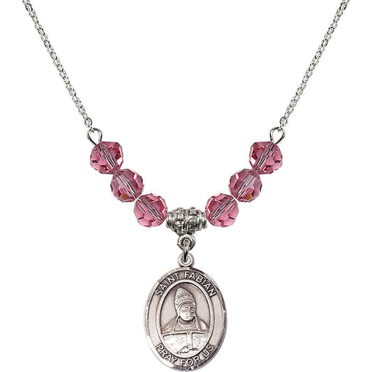 Sterling Silver Saint Fabian Birthstone Necklace with Rose Beads - 8427