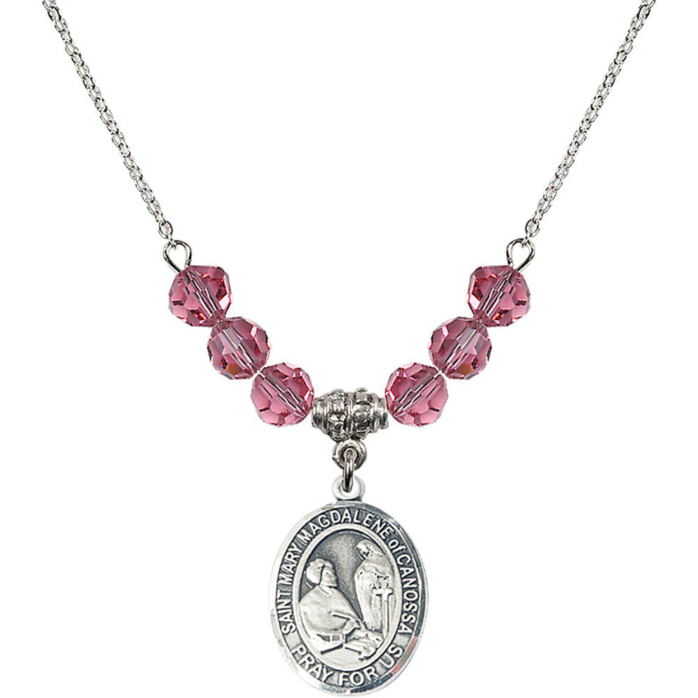 Sterling Silver Saint Mary Magdalene of Canossa Birthstone Necklace with Rose Beads - 8429