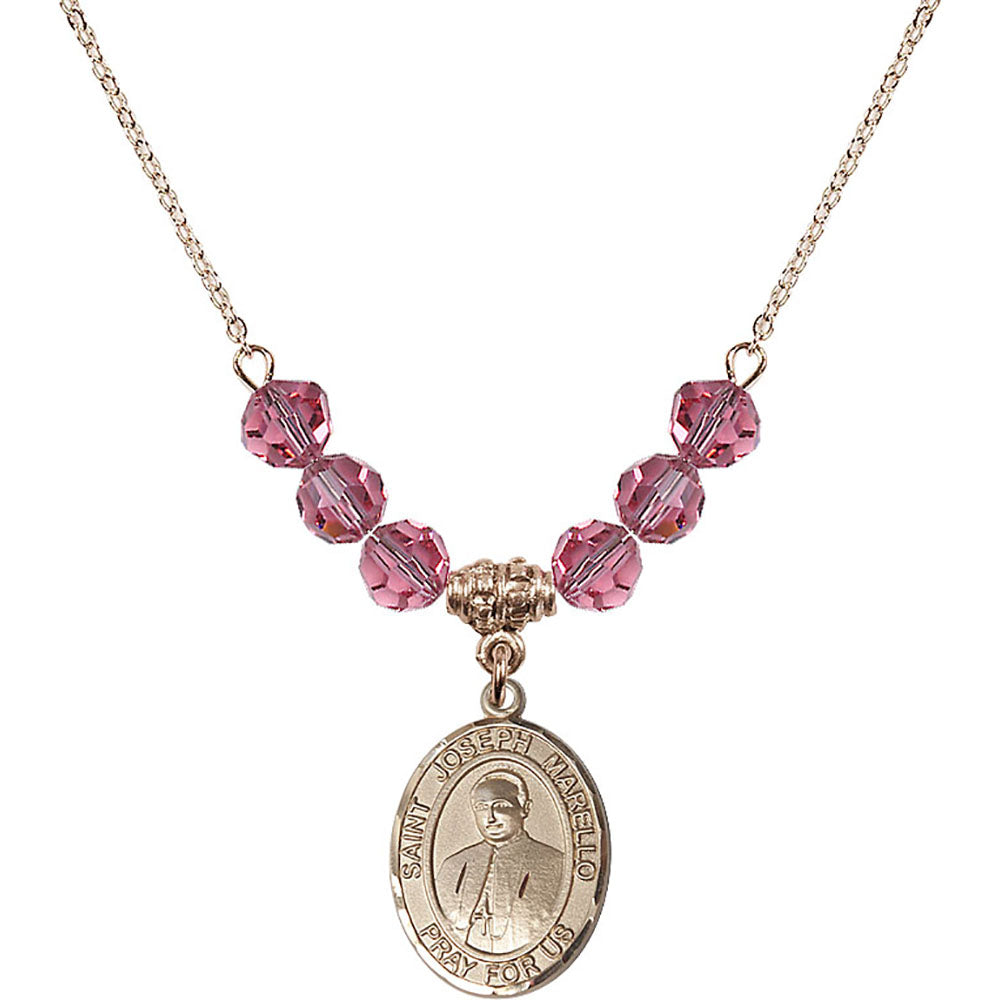 14kt Gold Filled Saint Joseph Marello Birthstone Necklace with Rose Beads - 8430