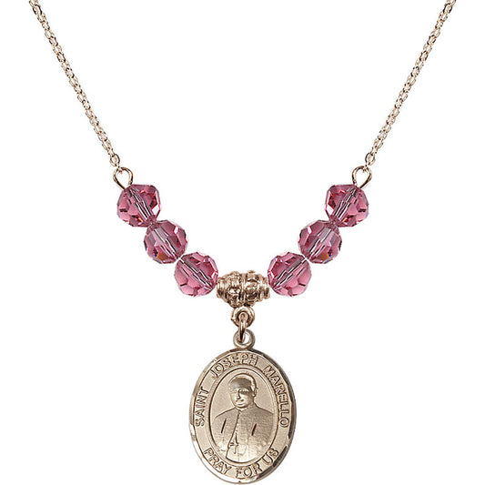14kt Gold Filled Saint Joseph Marello Birthstone Necklace with Rose Beads - 8430
