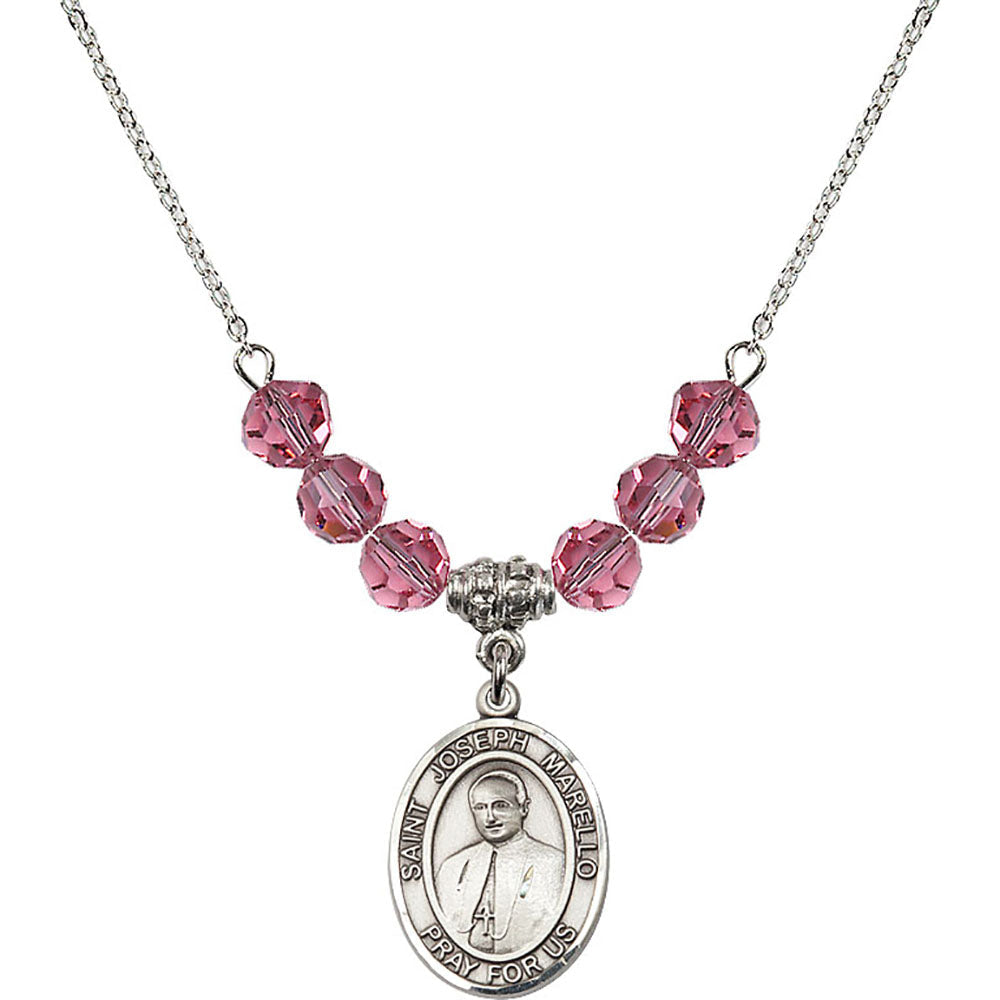 Sterling Silver Saint Joseph Marello Birthstone Necklace with Rose Beads - 8430