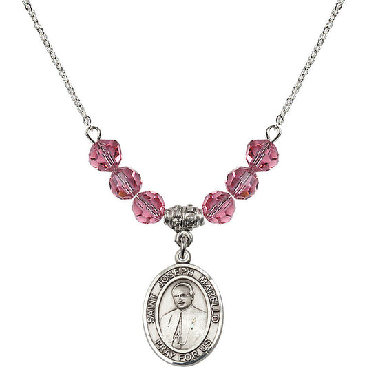 Sterling Silver Saint Joseph Marello Birthstone Necklace with Rose Beads - 8430