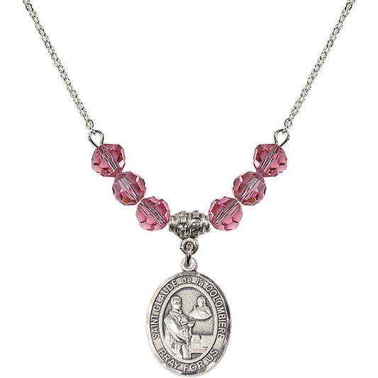 Sterling Silver Saint Claude de la Colombiere Birthstone Necklace with Rose Beads - 8432