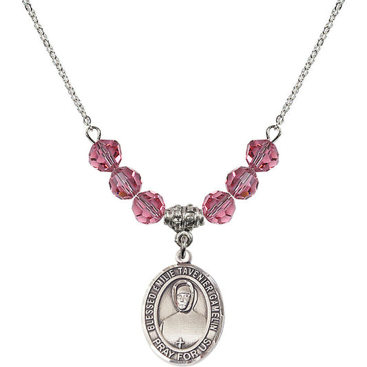 Sterling Silver Blessed Emilie Tavernier Gamelin Birthstone Necklace with Rose Beads - 8437