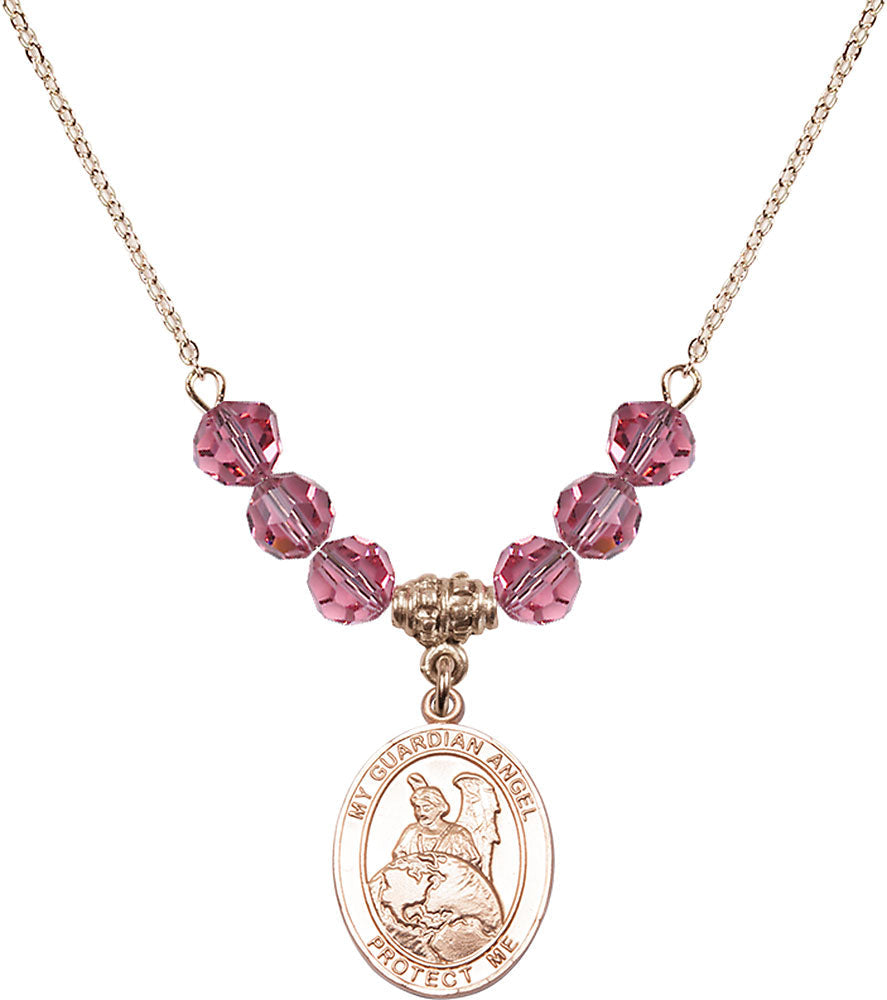 14kt Gold Filled Guardian Angel Protector Birthstone Necklace with Rose Beads - 8440