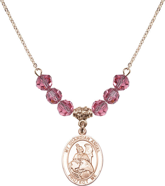 14kt Gold Filled Guardian Angel Protector Birthstone Necklace with Rose Beads - 8440