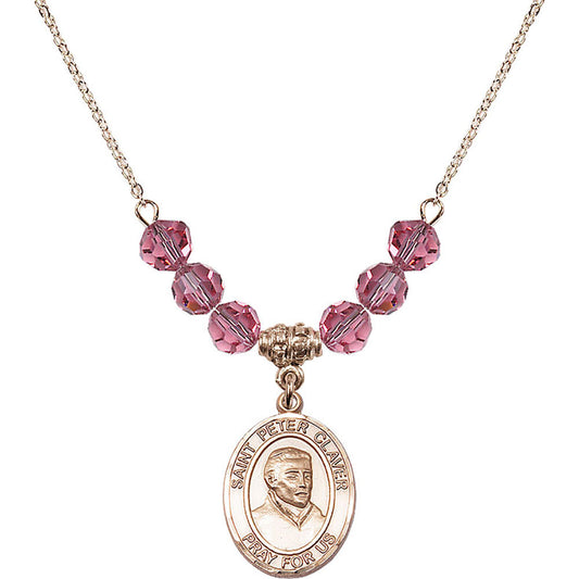 14kt Gold Filled Saint Peter Claver Birthstone Necklace with Rose Beads - 8442