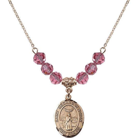 14kt Gold Filled Saint Medard of Noyon Birthstone Necklace with Rose Beads - 8444
