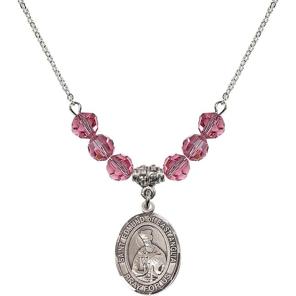 Sterling Silver Saint Edmund of East Anglia Birthstone Necklace with Rose Beads - 8445