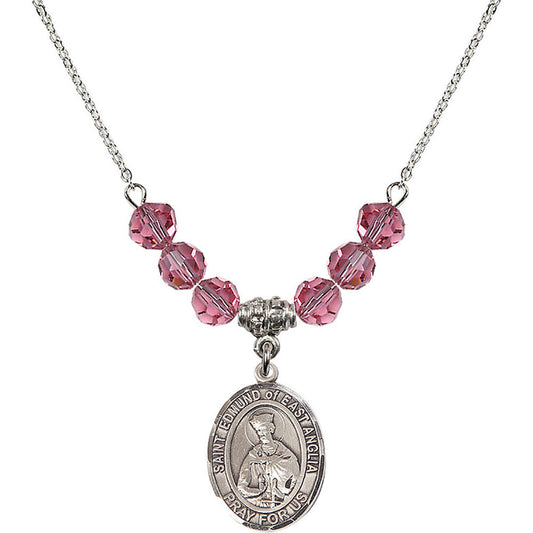 Sterling Silver Saint Edmund of East Anglia Birthstone Necklace with Rose Beads - 8445