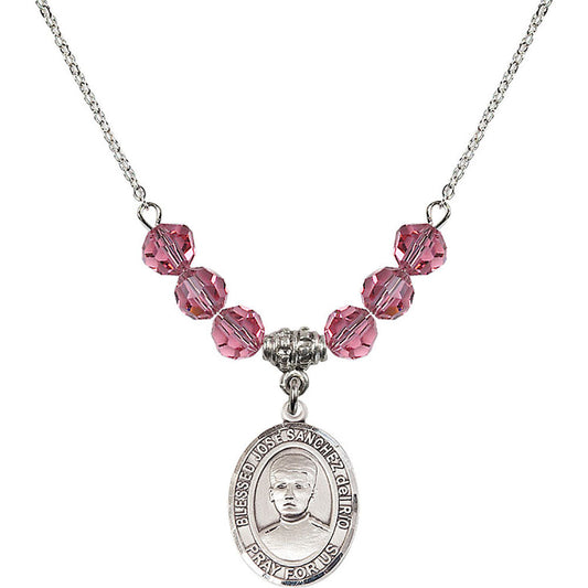 Sterling Silver Blessed Jose Sanchez del Rio Birthstone Necklace with Rose Beads - 8446