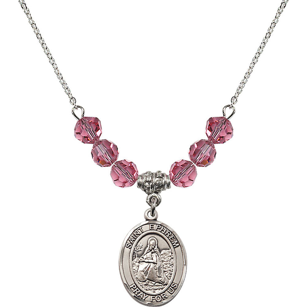 Sterling Silver Saint Ephrem Birthstone Necklace with Rose Beads - 8449