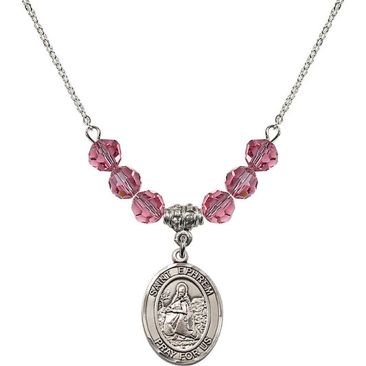 Sterling Silver Saint Ephrem Birthstone Necklace with Rose Beads - 8449