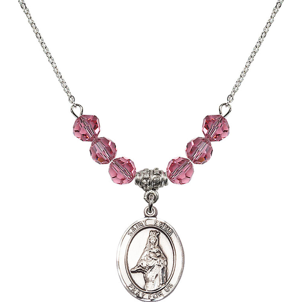 Sterling Silver Saint Emma Uffing Birthstone Necklace with Rose Beads - 8450