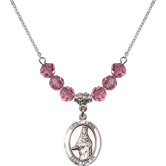 Sterling Silver Saint Emma Uffing Birthstone Necklace with Rose Beads - 8450