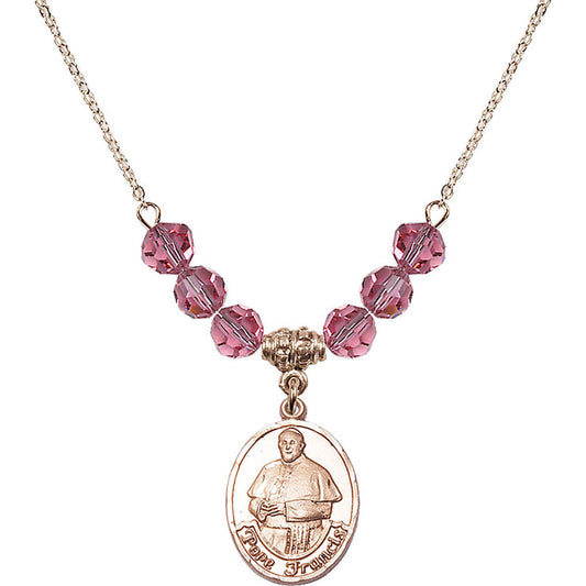 14kt Gold Filled Pope Francis Birthstone Necklace with Rose Beads - 8451